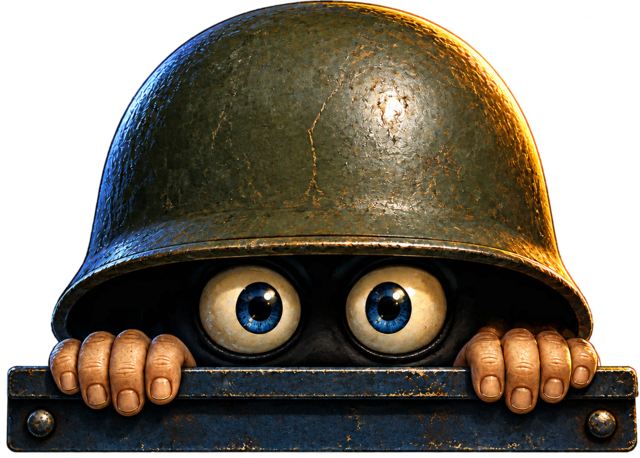 The modern Tides of War interpretation of Kilroy peeking over a ledge